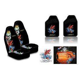 ED HARDY KOI 6 PC SEAT COVERS FLOOR MATS STEERING WHEEL COVER CLING 