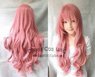 319 Fashion Smoke pink curly womens cosplay wig