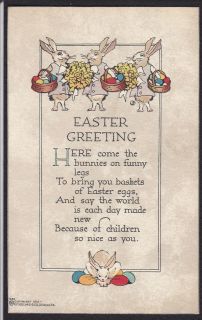 Easter Volland​ Rabbit Egg Basket Art Deco Craft Ant​ique Card 
