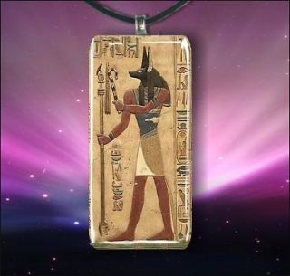 EGYPT ANUBIS GOD RECTANGULAR GLASS PENDANT NECKLACE