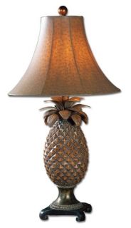 Gold Finish Black Base Pineapple Bell Shade Table Lamp