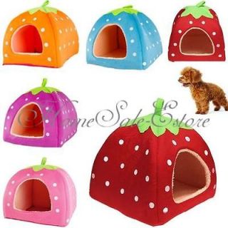   Soft Strawberry Sponge Foldable Doggy House Bed Kennel Cushion Nest
