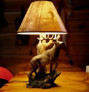 ELK DEER TABLE DESK LAMP hunting Lodge Log home Cabin
