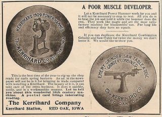 1911 KERRIHARD 1909 POWER TRIP HAMMER & EMERY GRINDER SAW TABLE AD RED 