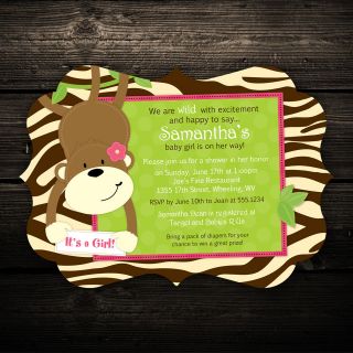   Monkey Ornate Cut Birthday or Baby Shower Invitations   Any Color