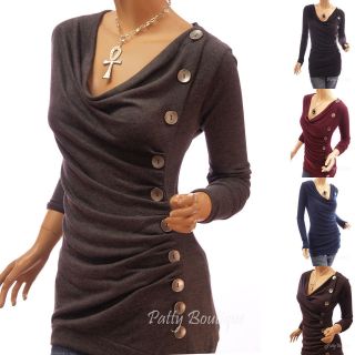 cowl neck button embellished ruched blouse top from hong kong