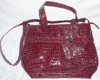 Emilie M Womens Purse Shoulder Bag Burgandy Faux Leather Croc EUC