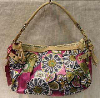 FORNARINA Emilie Medium Pink/Camel Floral Print Hobo Handbag Bag NWT 