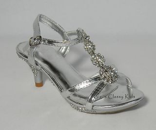New Girls Metallic Silver Dress Shoes Size 2 Dance Pageant Wedding 