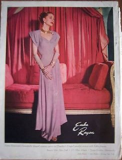 1946 Vintage ENKA RAYON Nettie Rosenstein Evening Gown Womens Fashion 