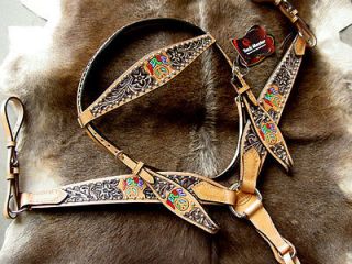 HORSE BRIDLE BREAST COLLAR WESTERN LEATHER HEADSTALL PEACE ANTIQUE TAN 