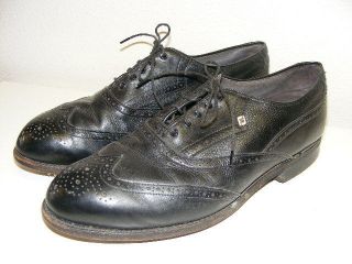 Footjoy Mens 11.5 Golf Soft Cleat Wingtip Black Leather Shoes Oxford 