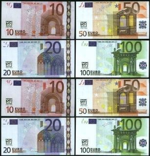 Newly listed Fake Not Real Money Euro Bills 10,20,50,100 € EUR, 8 
