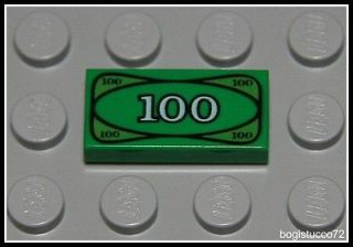 Lego City x1 Green Money Tile ★ 100$ Bill Printed Pattern Cash 