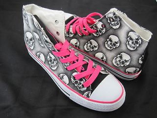 British Knights Shoes Falcon Skulls Canvas Black/White/Pi​nk Sneaker 