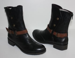 Everybody by BZ Moda Patto black / tobacco leather belted boots New in 