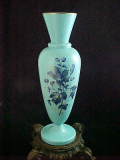 Antique Victorian French Blue Opaline Hand Painted Enamel Art Glass 