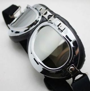   Scooter Steampunk Cruiser Helmet Goggle Eyewear Silver Lens T01A