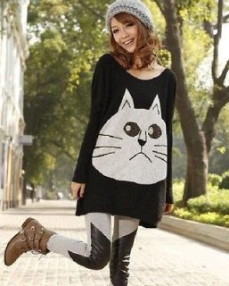 New Big face Cute Cat Pullover Knitwear Batwing Sleeve Loose Top 