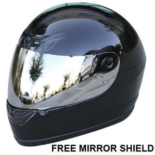 FREE Mirror Shield Gloss Black Full Face Motorcycle Helmet DOT Size 