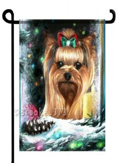 YORKIE painting Christmas GARDEN FLAG Dog Yorkshire Terrier Holiday 