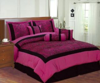 Zebra Faux Silk Flock Printing Comforter Set bedding in a b​ag Pink 
