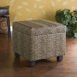 LEOPARD Faux Leather Storage OTTOMAN Foot Stool Bench Animal Print 