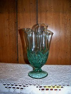 Fenton Blue/Green Handkerchief Vase, Lily of the valley pattern in 