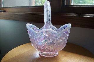 FENTON PINK OPALESCENT CHAMPAGNE SATIN LILY OF THE VALLEY BASKET