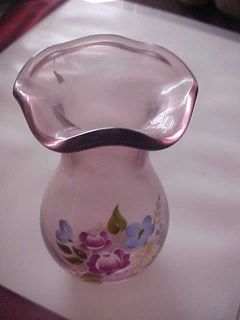 Fenton Art Glass Hand Painted Vase Amethyst Purple 8