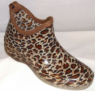 Henry Ferrera RS Tiger Leopard Brown Print Ankle Rubber Rainboots 6 7 