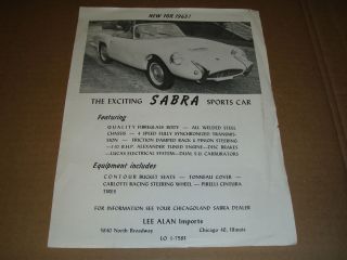 1963 SABRA FIBREGLASS BODY SPORTS CAR CHICAGO ORIGINAL MAGAZINE 