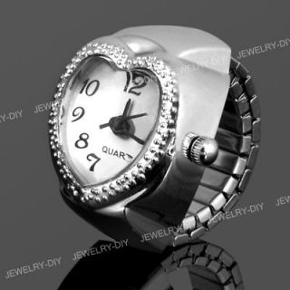 Silver Tone Quartz Heart Pocket Finger Ring Watch 0.87 HOT