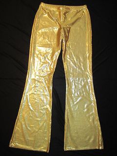 Womans Shiny Metallic Gold Spandex Flair Leg Dance Pants Size XL Tall