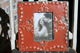   Ceiling Tin Picture frame 4 x 6   Burnt Orange Colored Paint    A5