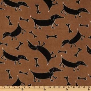 By the yard soft fleece brown fleece with black dachshund dogs NEW