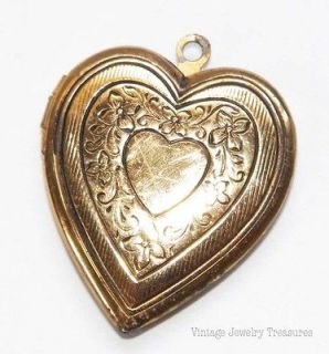 Vintage CORO Gold Tone Heart Engraved Picture Locket Pendant