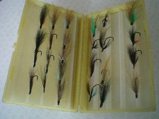   FLY BOX + A SELECTION OF GOOD HAIRWING SALMON FLIES VINTAGE HARDYS