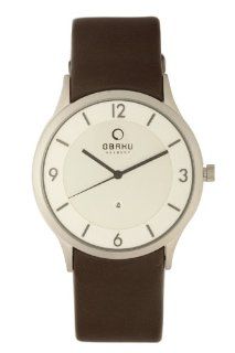 Obaku Mens V132XCIRN Ivory Dial Brown Leather Date Watch Watches 