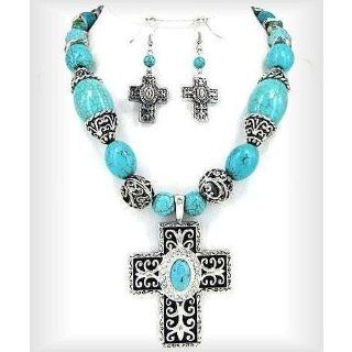 Necklace Set David Yurman Inspired Cross with Turquoise 