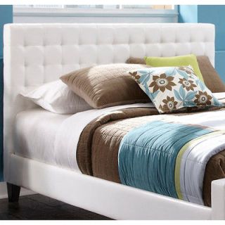 Full Size White Upholstered Faux Leather Padded Headboard