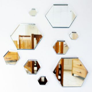 Pack of 10 Mini Craft Hexagon Acrylic Mirror Embellishments Free P&P