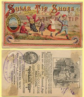 ca 1880s Colorful Victorian Trade Card, Solar Tip Shoes Kids Frolic 