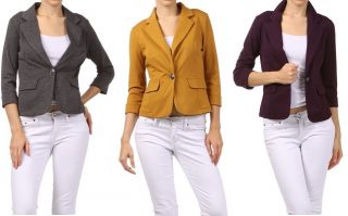 Women, JR. Solid buttoned Three quarter sleeve casual blazer, jacket w 