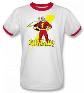 DC Comics Shazam White Ringer Adult Shirt DCO104B AR