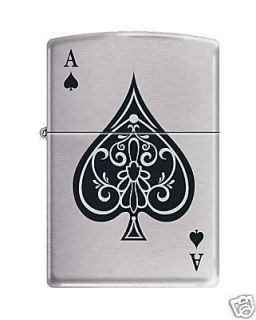 Zippo Vintage Ace of Spades Lighter, Brushed Chrome, Low Shipping 