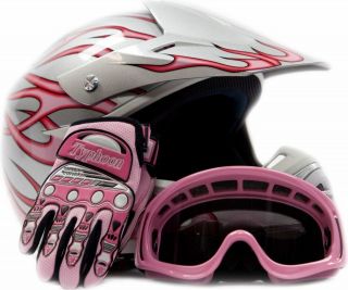 Youth Motocross Helmet with Goggle and Gloves    Flame Graphics