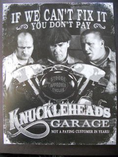 Three Stooges Knucklehead Garage Bike Shop Car Lot Sign Beer Bar Rat 