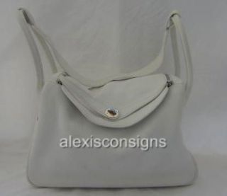 Hermes Lindy White Clemence 34cm Palladium Hardware Shoulder Handbag