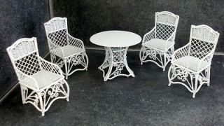 Dolls House Garden Furniture White Wrought Iron Patio Set Table 4 